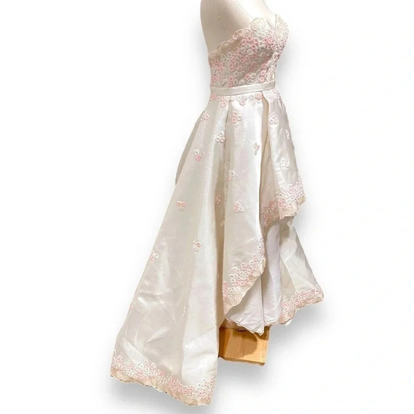 Zoey Grey Floral Appliqué Pink Cream Cherry Blossom Strapless Wedding Gown 6 - Picture 5 of 13